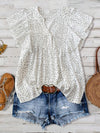 Polka Dot Notched Ruffled Cap Sleeve Blouse