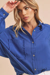 Aemi + Co Raw Edge Exposed Seam Collared Neck Long Sleeve Shirt