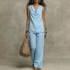 Women's Slash-Neck Sleeveless Tank Top & Casual Pants Set by FitiqueFit