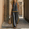 Women’s Contrast Color Sleeveless Vest and Wide-Leg Pants Set by FitiqueFit