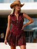 Women's Suede Western Tassel Sleeveless Slim-Fit Midi Dress by FitiqueFit