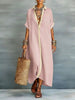 Color-Block Shirt Maxi Dress – Women's Loose Button-Front Long Dress with Contrast Collar by FitiqueFit