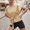 Women's Loose Round-Neck Lace-Up Bow-Knot Short-Sleeve Top by FitiqueFit