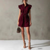 Women's Drop-Shoulder Polo Neck Lace-Up Mini Dress – Slim Fit by FitiqueFit