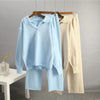 Solid Color Lapel Sweater Set for Women by FitiqueFit