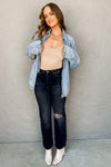 Myosotis Denim Jacket Zip Up With Elastic Hem Raglan Sleeves