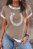 Black Horse Shoe Pattern Contrast Trim Short Sleeve Sweater by Wild and Free Boutique