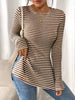 Slit Striped Long Sleeve Casual T-Shirt by Simply Love