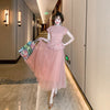 Slim Fit Waist-controlled Top Mesh Pleated Mid-length Dress Set