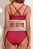 Navy Blue Ribbed Knit Tribal Contrast Detail 2pcs High Waist Swimsuit by Wild and Free Boutique