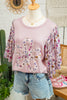 Pink Contrast Floral Patched Flowy Half Sleeve Blouse by Wild and Free Boutique