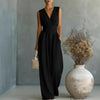 Women's Elegant V-Neck Sleeveless Jumpsuit – Waist-Cinching Straight Leg by FitiqueFit