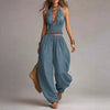 Women's Sleeveless Backless Halter Top & Wide-Leg Pants Set by FitiqueFit