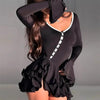 Deep V-Neck Ruffle-Hem Flared-Sleeve Mini Dress — Button-Front Bodycon by FitiqueFit