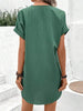Button-Front V-Neck Dress – Short Sleeve Solid Casual Shirt Dress by FitiqueFit