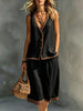 Women's Sleeveless Buttoned Vest & Shorts Two-Piece Set by FitiqueFit