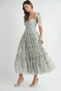 Floral Bust Ruched Midi Dress with Shoulder Tie For Women – Ruched Midi Dress For Summer, Floral Bust Dress, Shoulder Tie Dress, Feminine Midi Dress, Chic Event Dress by Stevvex