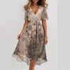 Floral Print A-Line Dress – V-Neck Short Sleeve Midi Dress by FitiqueFit
