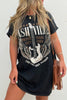 Black Graphic Round Neck Short Sleeve Tee Dress Trendy Casual T-Shirt Dress for Women by Stevvex
