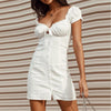 Women's Off-Shoulder Lace-Up Puff-Sleeve Single-Breasted Sheath Dress by FitiqueFit