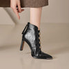 Women's Satin Pointed Toe Chunky Heel Short Boots – Ultra High Heel by FitiqueFit
