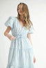Eyelet Lace Puff Sleeve V Neck Midi Dress For Women – Elegant Fluttering Eyelet Lace Midi Dress, Puff Sleeve Detail, Timeless V Neck Design, Sophisticated Summer Dress by Stevvex