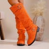 Pleated Flat-Bottom Western Cowboy Boots with Belt Buckle by FitiqueFit