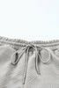 Black 2Pcs Solid Textured Drawstring Shorts Set