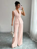 Women's Sleeveless Blazer & Straight-Leg Pants Two-Piece Set by FitiqueFit