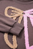 Dark Khaki Terry Bow Pattern Drop Shoulder Sweatshirt by Wild and Free Boutique