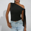 Women’s One-Shoulder Asymmetrical Tie Shoulder Top – Going Out & Party Shirt by FitiqueFit