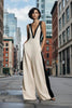 Women's Sleeveless V-Neck Contrast Color Wide-Leg Jumpsuit by FitiqueFit