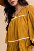 Tassel Contrast Trim Tie Neck Half Sleeve Tiered Dress For Women – Bohemian Inspired Tiered Dress with Tassel Accents and Contrast Trim for a Playful Look by Stevvex