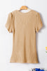 Mist Green Petal Sleeve Waffle Knit V Neck T-Shirt