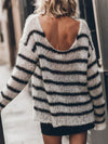 Striped Boat Neck Drop Shoulder Sweater
