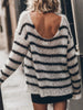 Striped Boat Neck Drop Shoulder Sweater