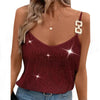 Sequin V-Neck Camisole – Rhinestone Strap Sparkly Top by FitiqueFit