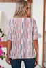 White Striped Abstract Print Ruffle Half Sleeve Blouse