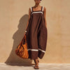 Women's Contrast Strap Casual Loose Midi Dress – Linen Blend by FitiqueFit