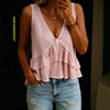 V-Neck Ruffled Sleeveless Vest Top – Solid Color Women’s Tank by FitiqueFit