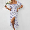 Square Neck Floral Print Dress With Puff Sleeves & Side Slit Maxi Dress by FitiqueFit