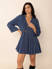Dusty Blue Long Sleeve Mini Dress Elegant Cutout & Buttoned Design Lightweight Women Dress by Stevvex
