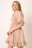 Smocked Ruffled Hem Half Sleeve Mini Dress, Cute, Elegant, Charming and Comfortable Mini Dress with Smocked Bodice and Whimsical Ruffled Hem by Stevvex