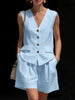 Women’s Cotton Linen Sleeveless Vest Top and Shorts Set by FitiqueFit
