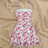 Boho Floral Spaghetti Strap Mini Dress – Ruched Ruffle Hem Vacation Sundress by FitiqueFit