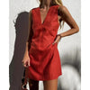 🌿 V-Neck Cotton & Linen Sleeveless Mini Dress by FitiqueFit