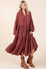 Tiered Button Down Long Sleeve Midi Dress For Women – Button Down Midi Dress, Long Sleeve Tiered Dress, Feminine Midi Dress, Button Front Dress, Elegant Long Sleeve Dress by Stevvex