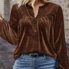 Women's Solid Color V-Neck Button Detail Long Sleeve Pullover by FitiqueFit
