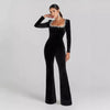 Women’s Diamond-Encrusted Square-Collar Flared Jumpsuit by FitiqueFit