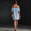 Women's Cotton-Linen Off-Shoulder Puff-Sleeve Loose Mini Dress by FitiqueFit